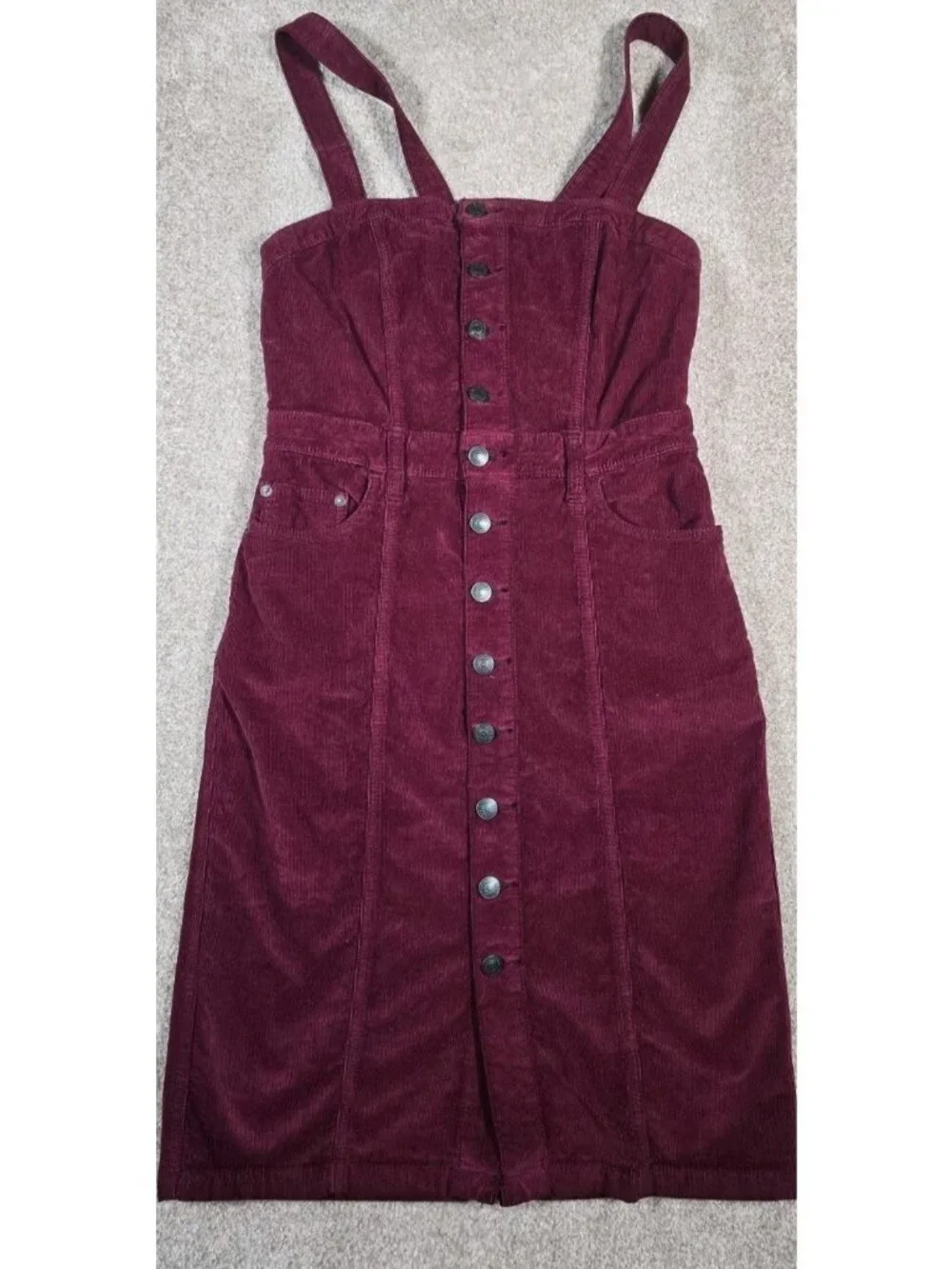 Free People Corduroy Pinafore Jumper Midi Dress Button Front Burgundy Women's 6